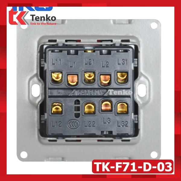 Công Tắc 3 Nút Mặt Kính Cường Lực Chống Va Đập - Chống Xước Tenko TK-F71-D-03 Màu Trắng