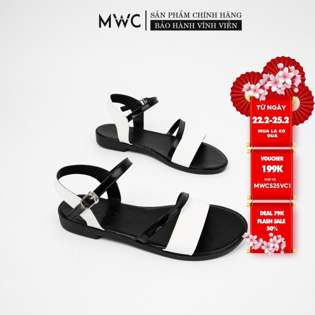 Giày Sandal Nữ thời trang MWC sandal đế thâp quai ngang cách điệu 2 màu siêu xinh NUSD- 2883