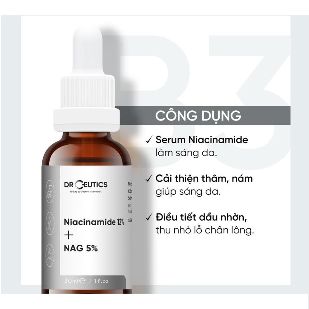 Serum Niacinamide 12% + NAG 5% DrCeutics Mờ Thâm Sáng Da Kiềm Dầu 30ml