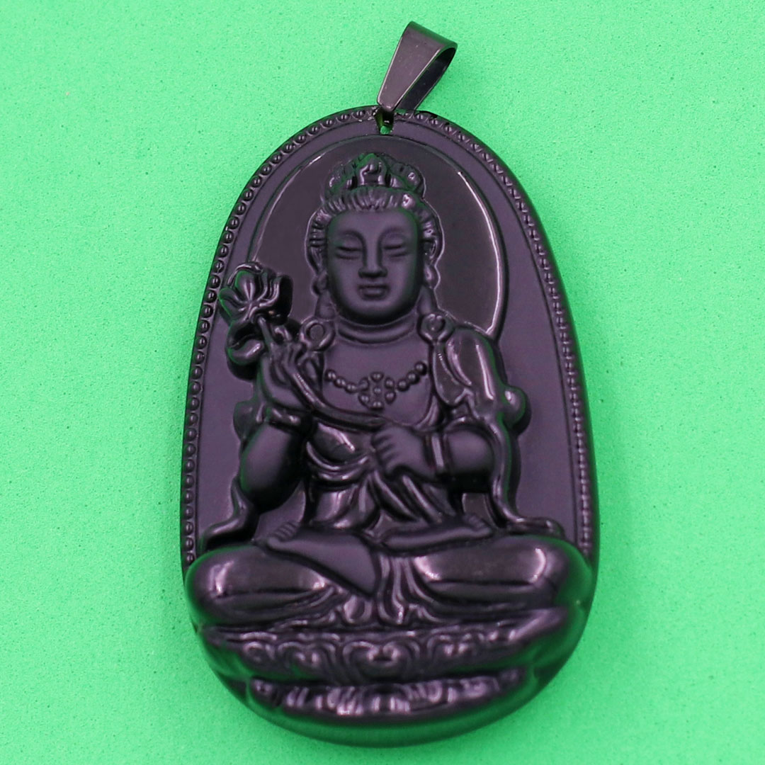 Mặt Dây Chuyền Phật Đại Thế Chí Bồ Tát Đá Thạch Anh Đen Size Nhỏ 3.6cm & Size Lớn 5cm - Tặng Kèm Móc Inox - Phong Thủy 868 - May Mắn - Bình An
