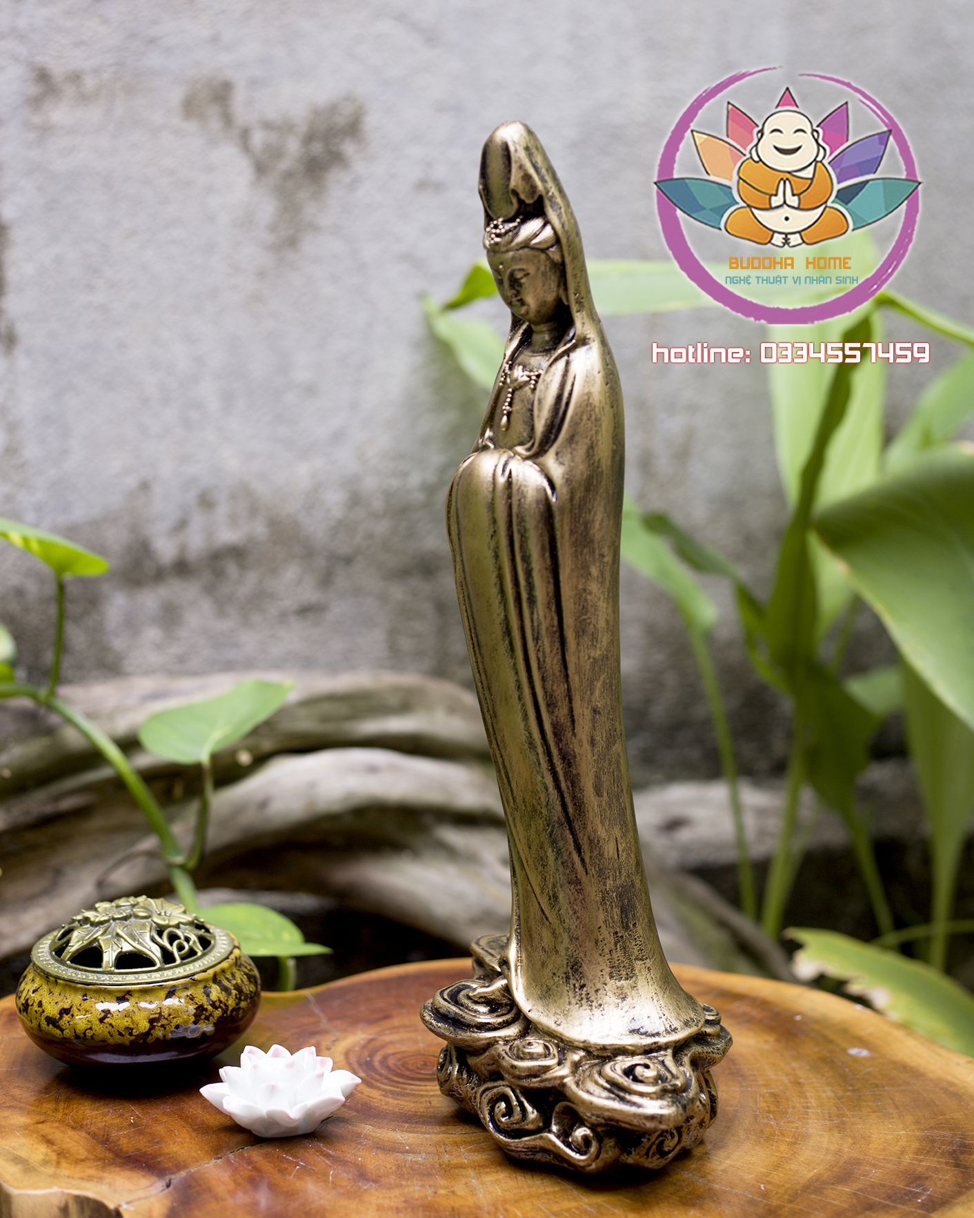 Tượng Mẹ Quan Âm cao 39.5 cm màu đồng cổ trang trí nội thất nhà cửa- phong thủy- thờ cúng