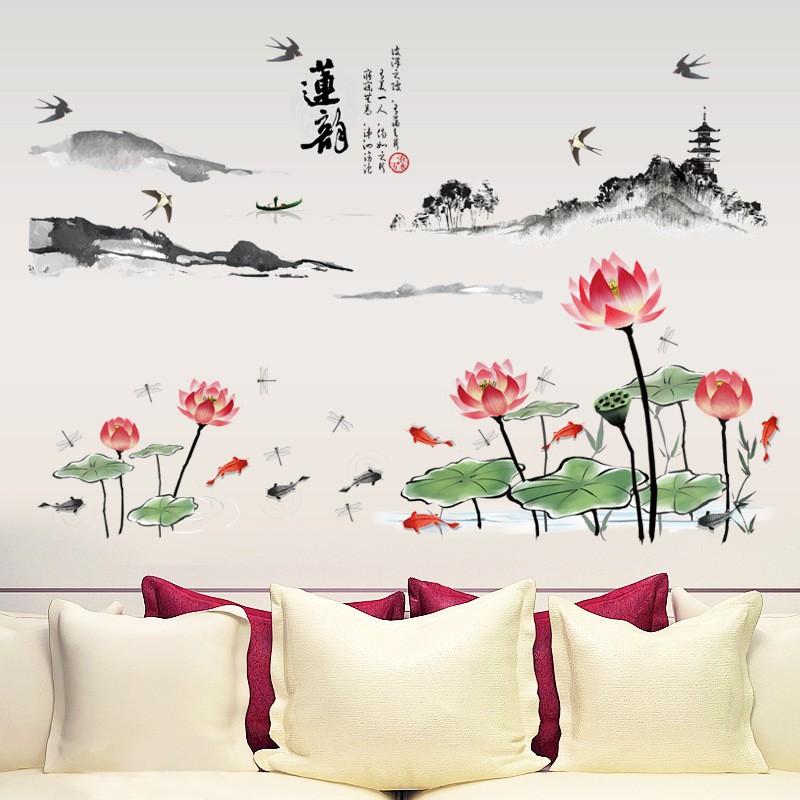 Decal dán tường Hoa sen phong thủy
