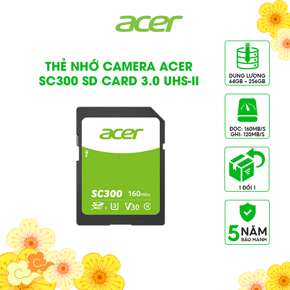 Thẻ nhớ cho camera Acer SD Card SC300 4K UHS-II - Hàng chính hãng