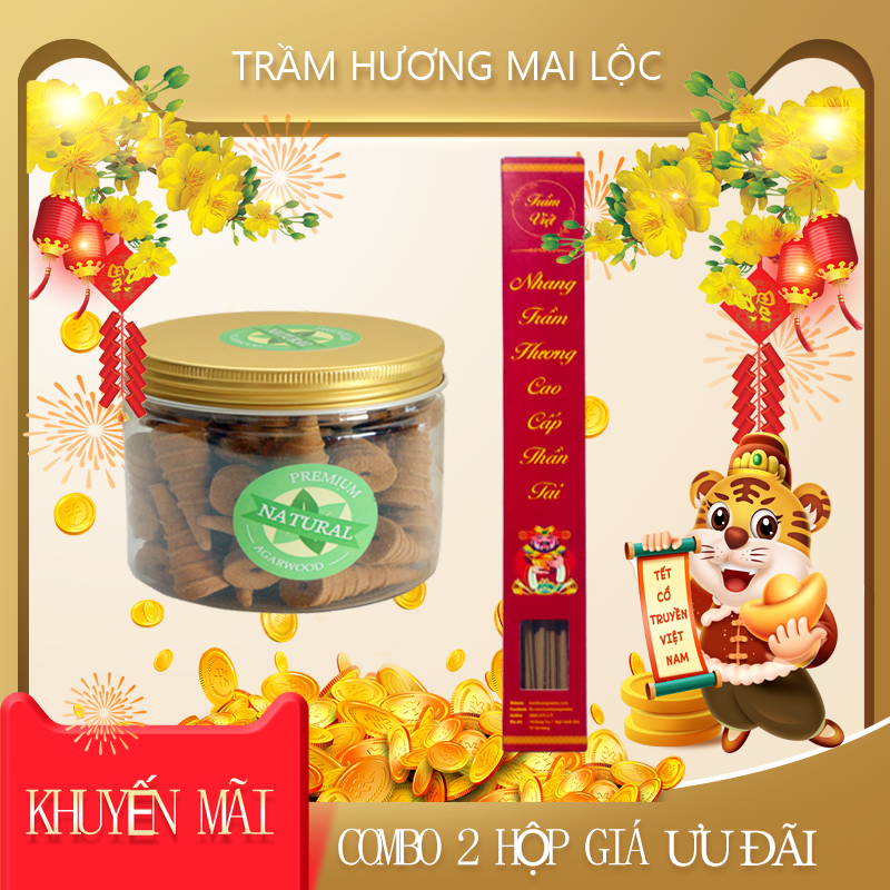 Combo Nụ trầm hương Cao Cấp Hộp Vàng + Nhang trầm hương Cao Cấp Thần Tài