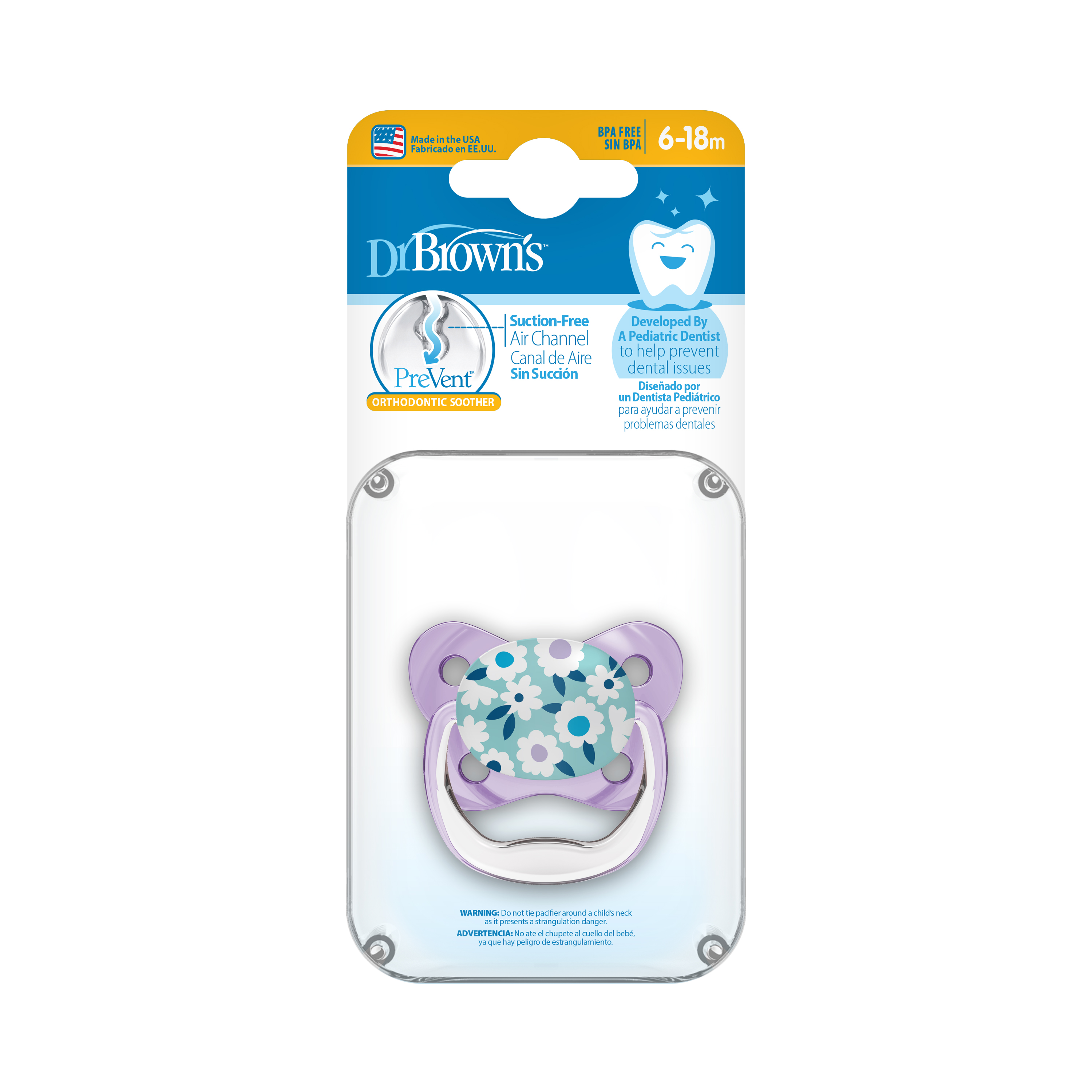 [ PV21307 ] Ty ngậm đơn Prevent chỉnh nha, chống vẩu Dr.Brown's ( 6-18m )