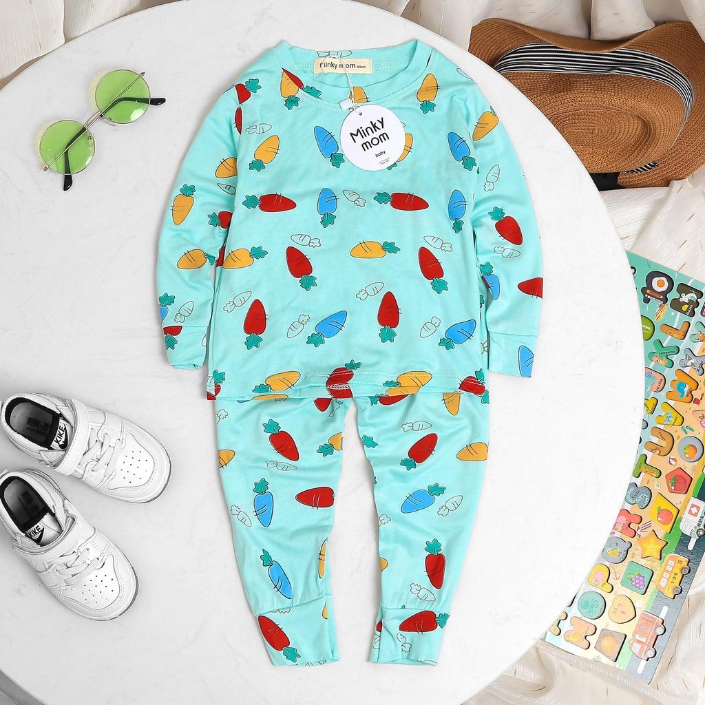 Bộ dài tay Minky Mom thun lạnh in hình cà rốt cho bé trai, bé gái từ 5-19kg