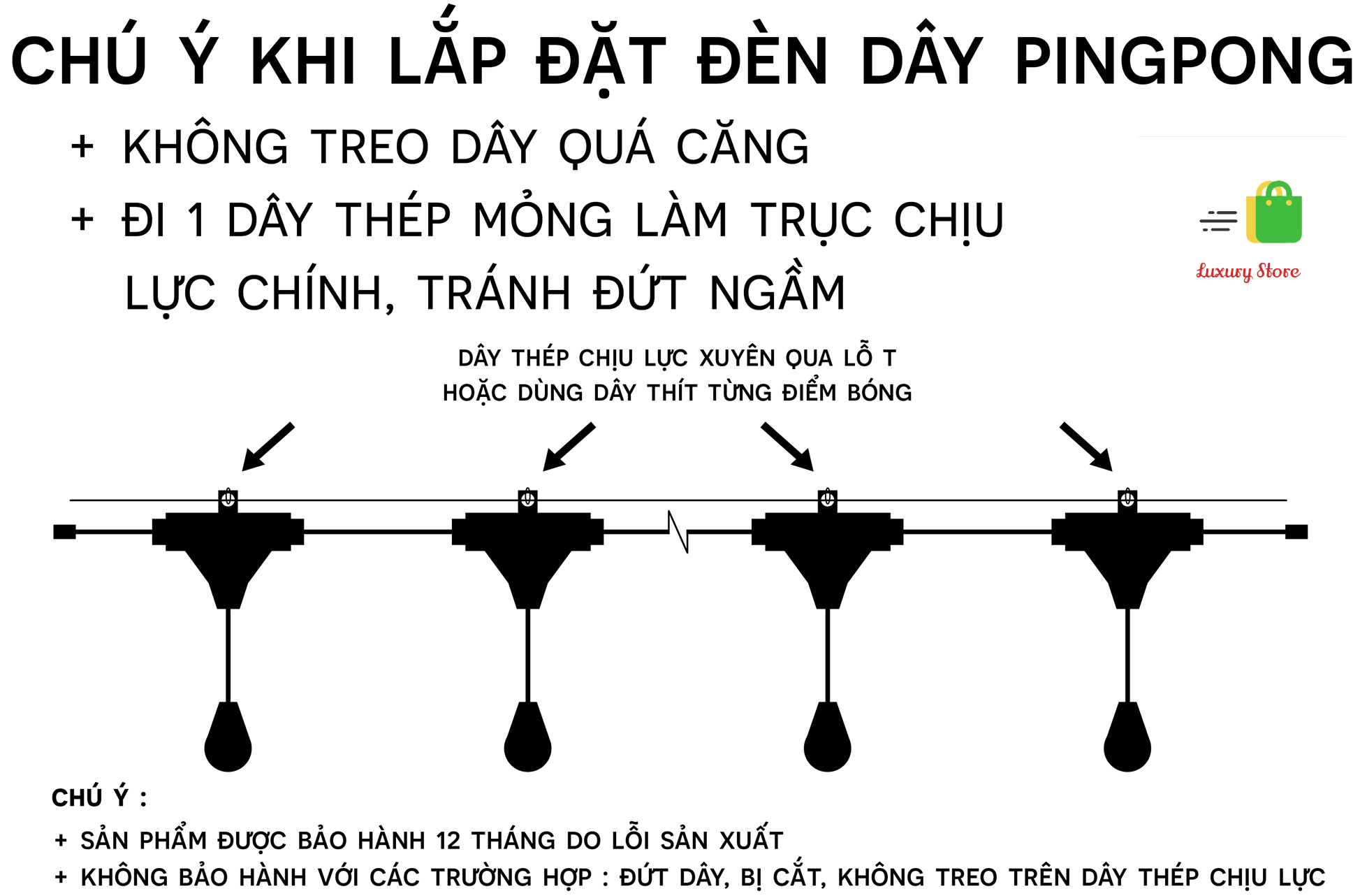 Dây Đèn Trang Trí Ngoài Trời Ping Pong Đuôi Chuông Kèm Bóng