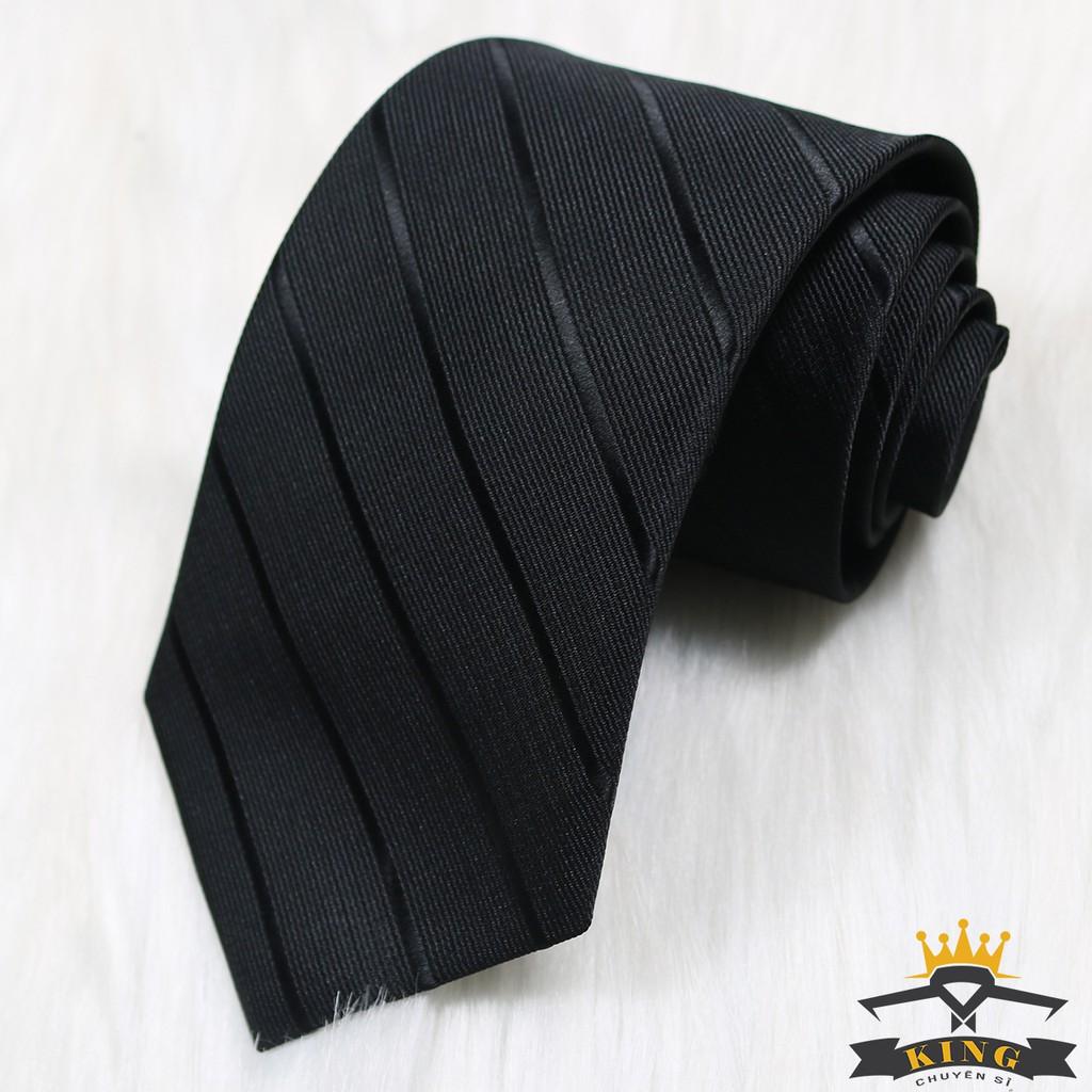 Cà vạt nam đen KING caravat vải lụa silk mịn cao cấp cho công sở và chú rể C054