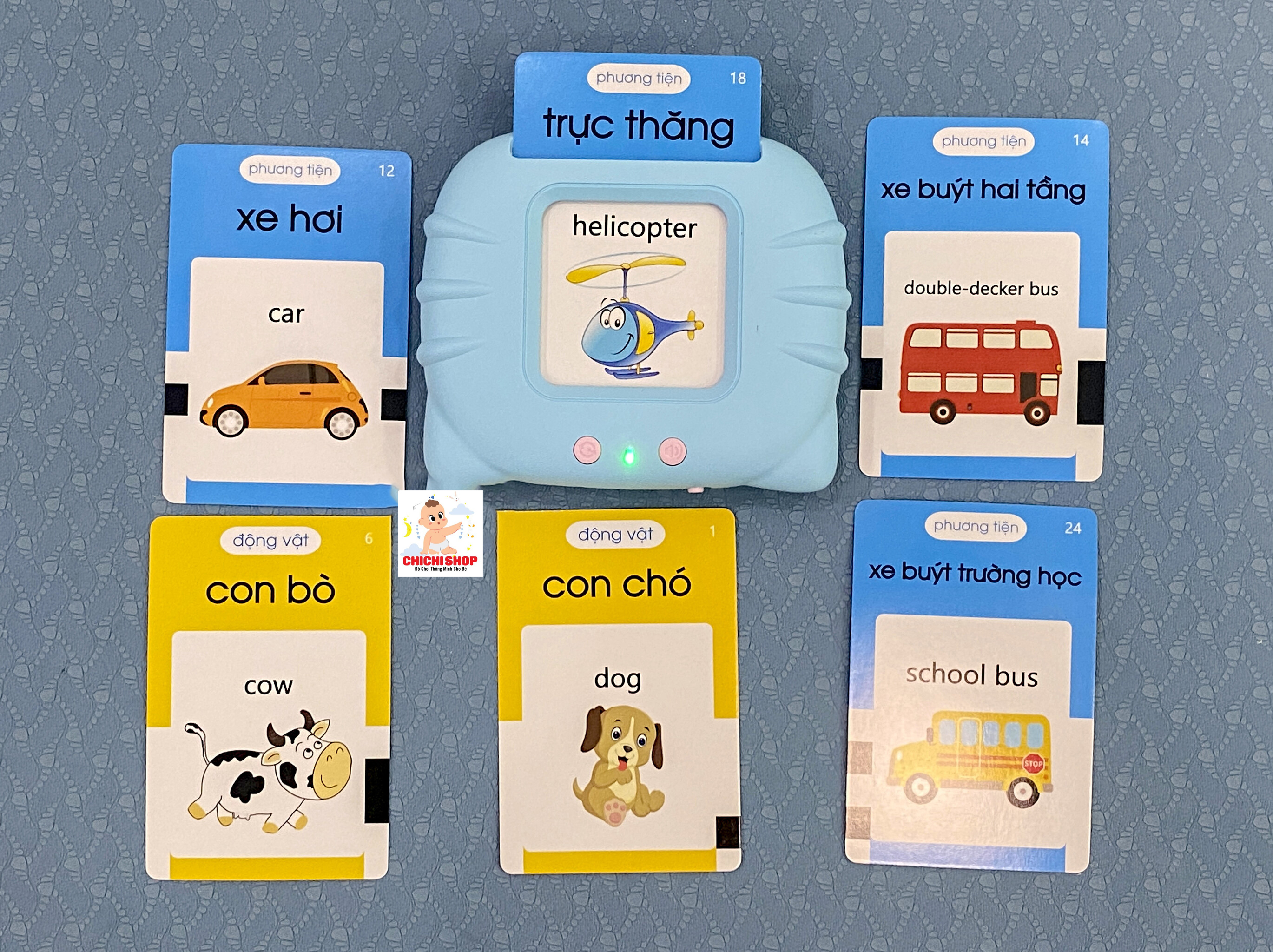 Đồ Chơi Máy Đọc Thẻ  Flashcard Song Ngữ Anh Việt 255 Thẻ 510 Từ Vựng Giáo Dục Sớm Cho Bé