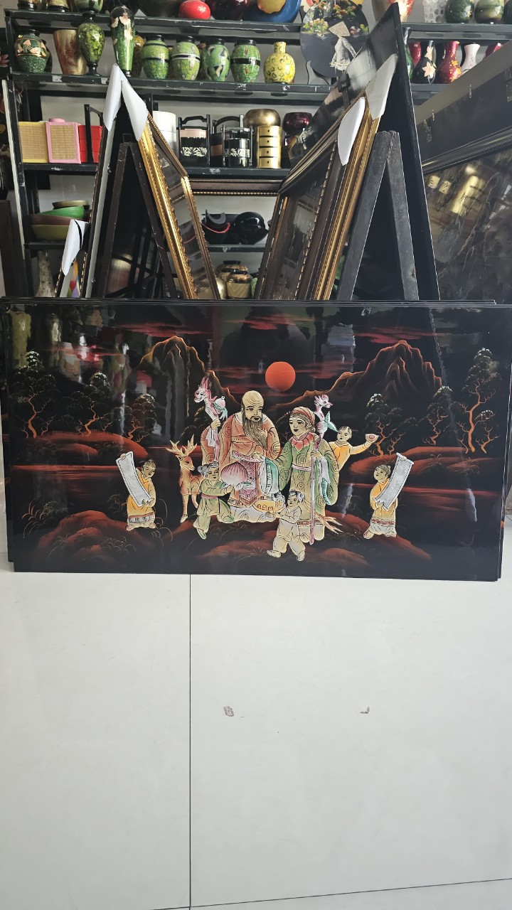 Tranh Sơn mài Phúc Lộc Thọ cẩn ốc đẹp 80x160 cm trang trí, làm quà tặng ý nghĩa