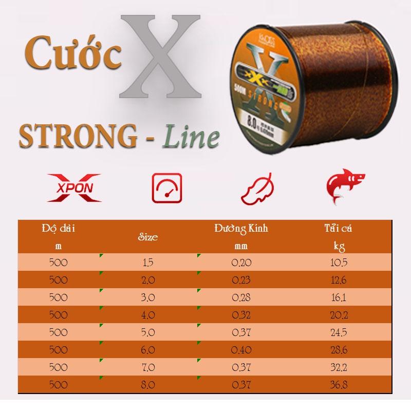 Cước câu cá 500m cao cấp Cước tàng hình X Strong line màu nâu vàng X5