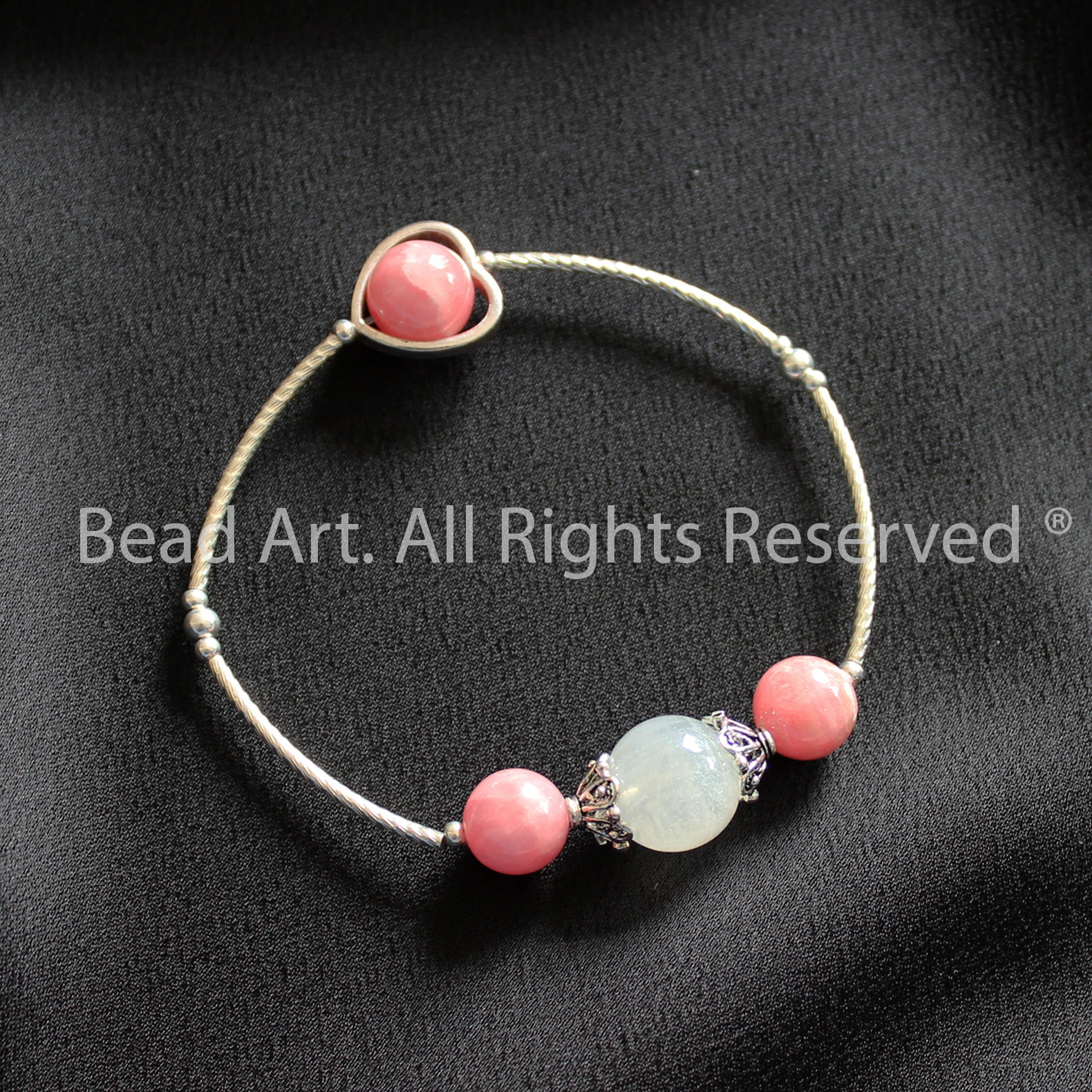 Vòng Tay Đá Đào Hoa Và Moonstone Tự Nhiên Và Bạc 925, Vòng Tay Phong Thuỷ, Chuỗi Hạt - Bead Art
