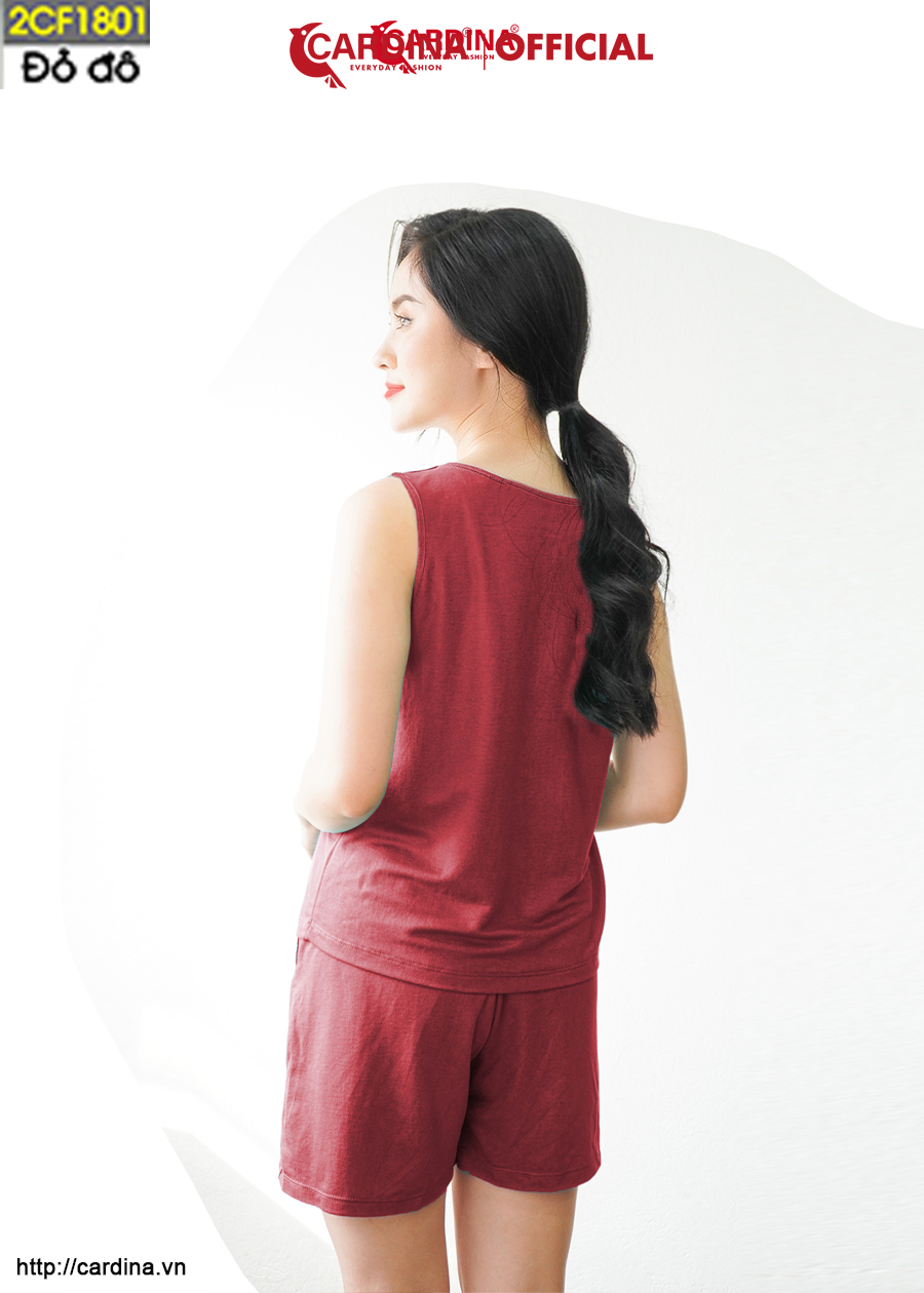 Đồ Bộ Nữ CARDINA Chất Cotton Nhật Cao Cấp Quần Đùi Áo Sát Nách Co Giãn In Lá 2CF18