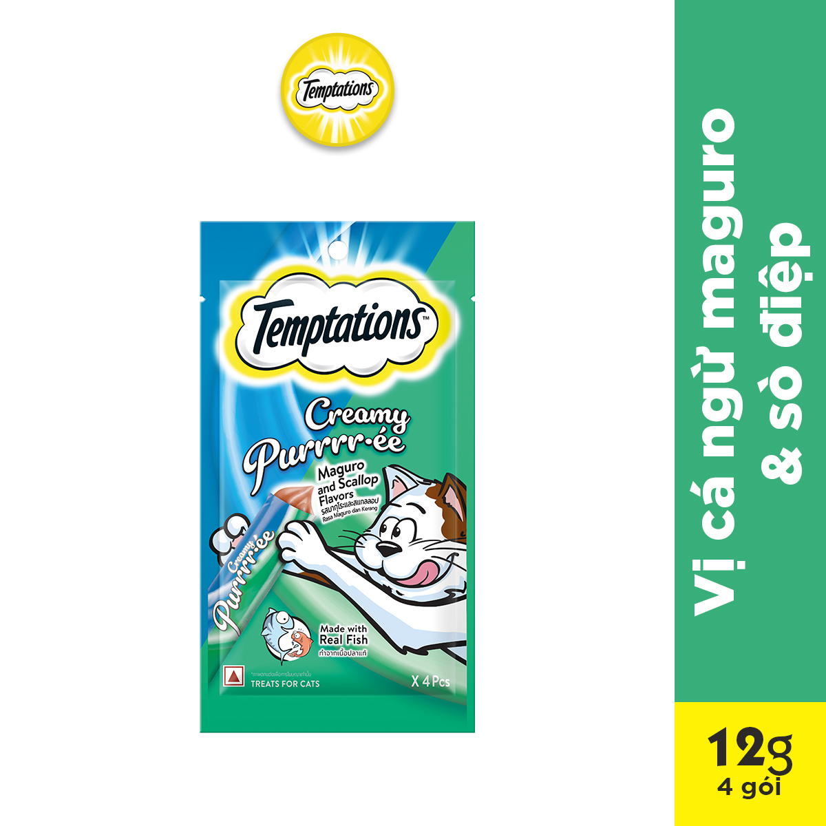Súp thưởng TEMPTATIONS Creamy Purrrr-ee  48g - Vị cá ngừ &amp; sò điệp