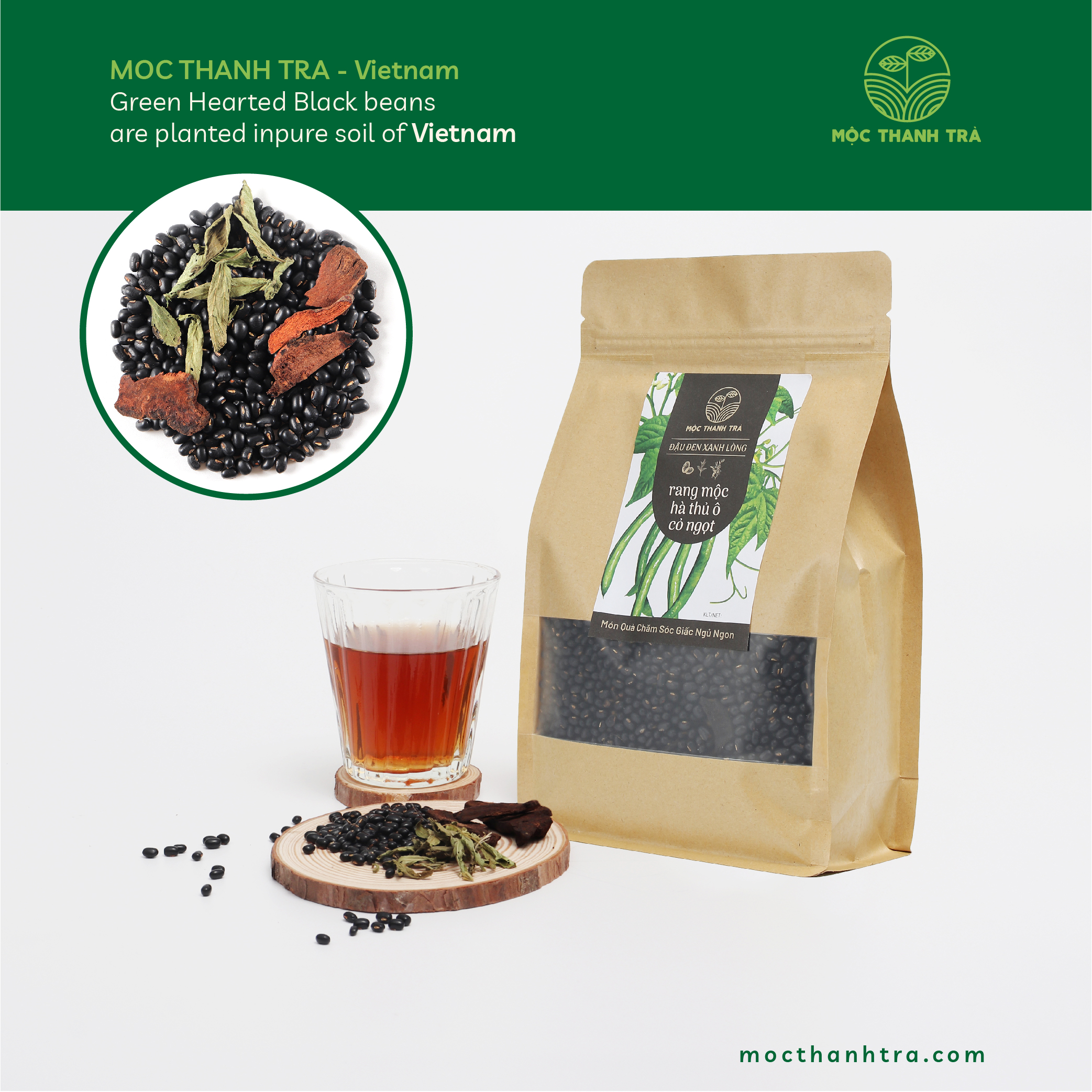 Đậu đen xanh lòng Rang Mộc - Cỏ Ngọt - Hà Thủ Ô 1KG - Mộc Thanh Trà