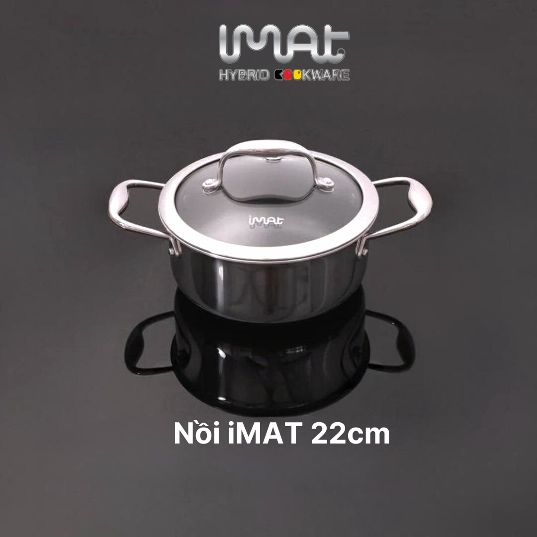 [Hàng chính hãng] Nồi nông inox iMat Blackcube 22cm, Cao 9.8cm, Thể tích 3.2l, Phủ chống dính Daikin-Nhật Bản thế hệ mới