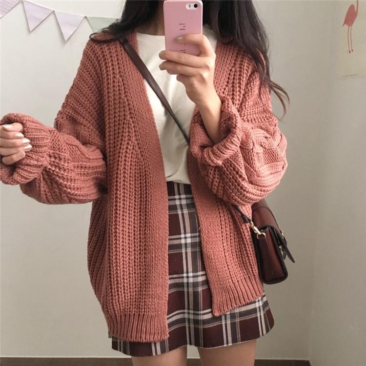 MS335 Áo khoác len cardigan dệt kim sợi to tay vặn thừng