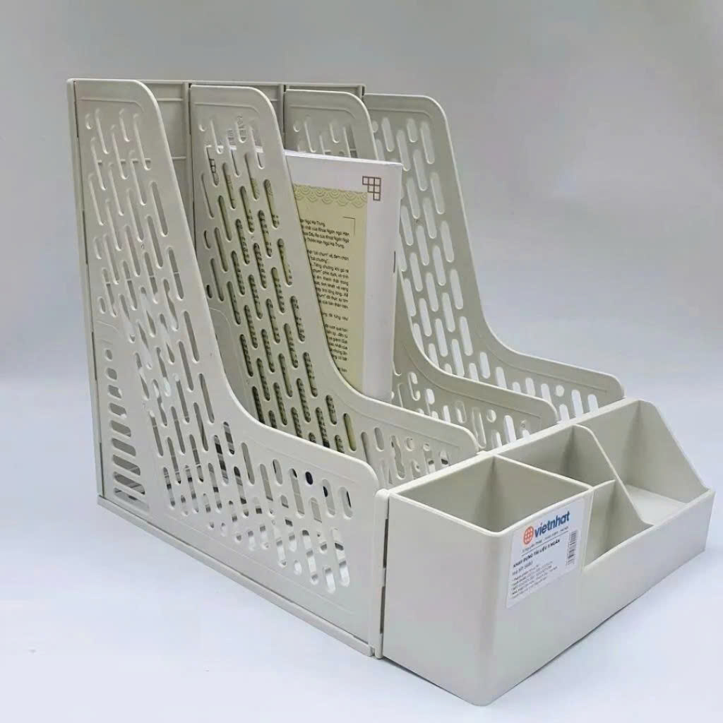 Khay đựng tài liệu văn phòng, giấy A4 Việt Nhật (MS: 5680) – Khay đựng sách vở, đồ dùng học tập 3 ngăn tiện ích