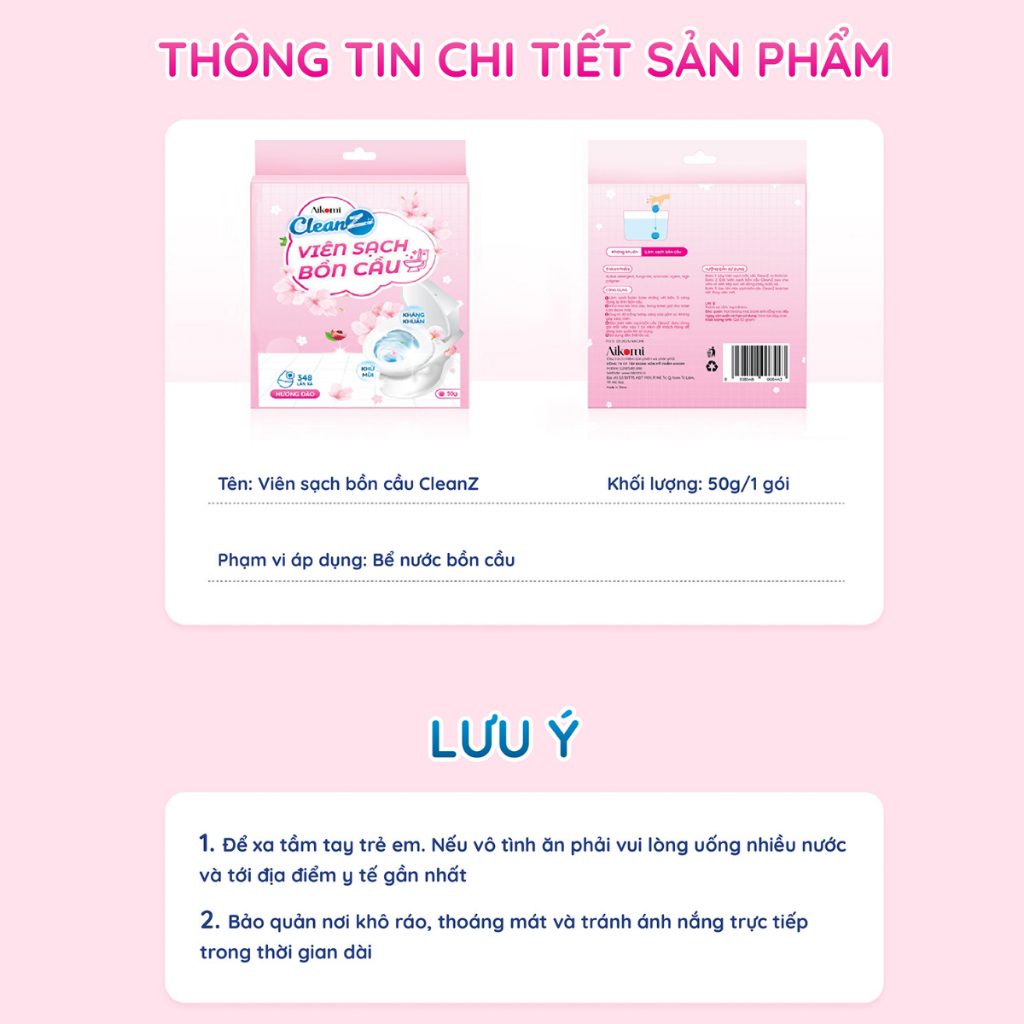 Viên thả bồn cầu CleanZ sạch khuẩn thơm mát tẩy sạch mảng bám khử mùi diệt vi khuẩn toilet thế hệ mới hương đào 50g/gói