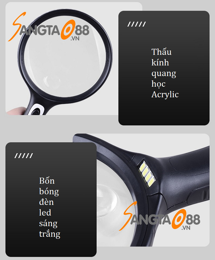 Kính lúp đọc sách báo cho người già 145mm có đèn cao cấp