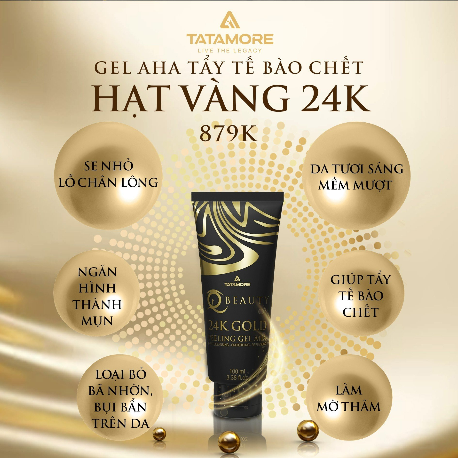 Gel tẩy tế bào chết AHA hạt vàng Qbeauty