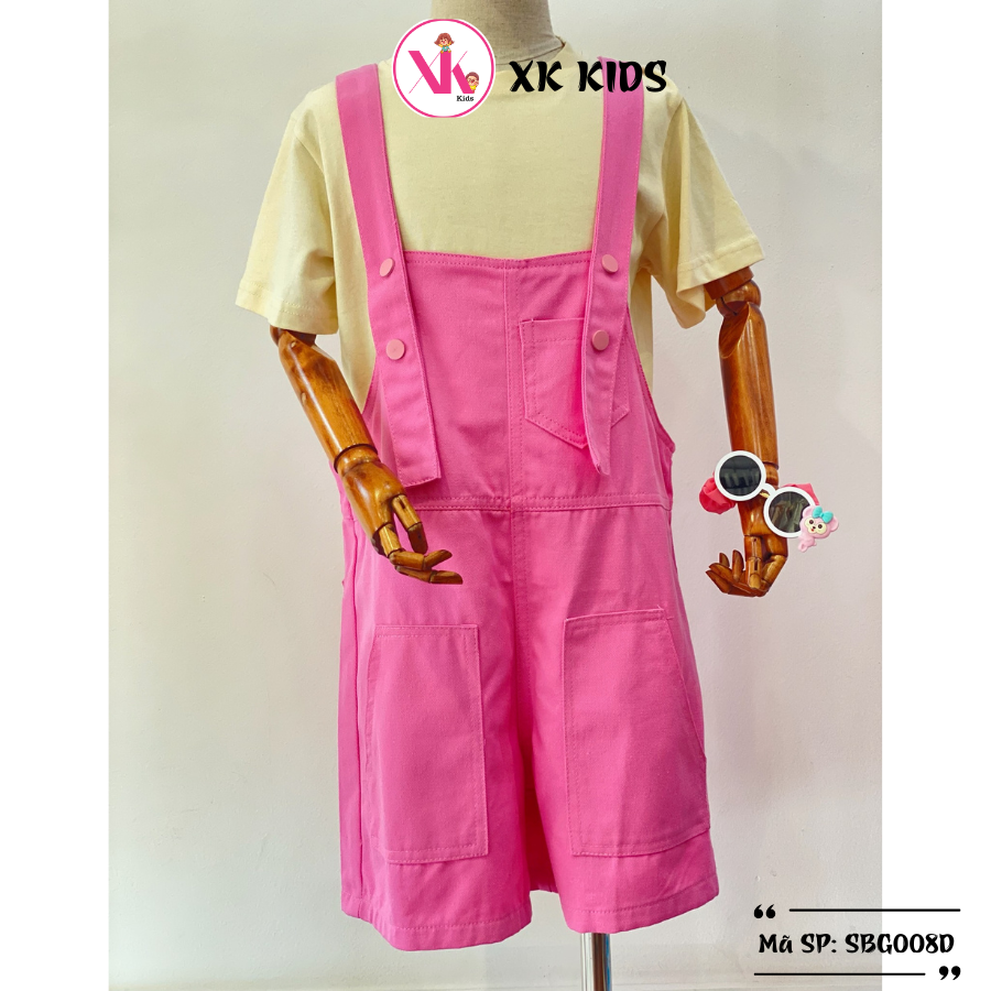 Set yếm bé gái chất thô cao cấp áo chất cotton màu hồng XK KIDS SBG008D