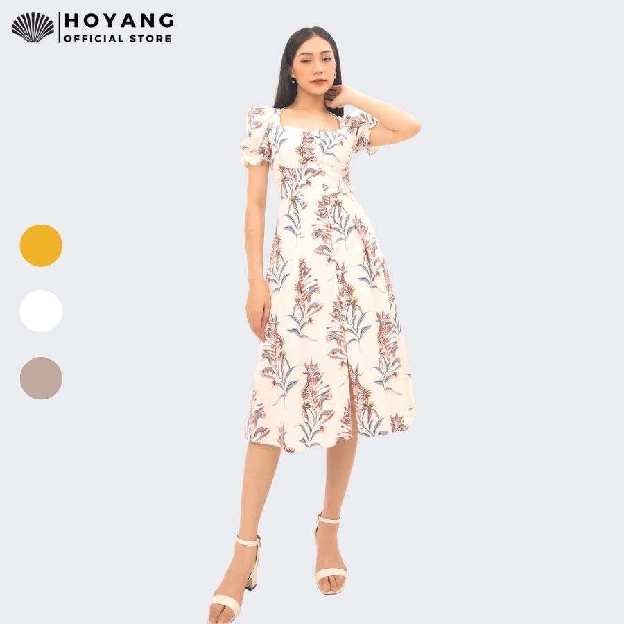 Váy Đầm Cổ Vuông Tay Phồng Vintage HOYANG DHY07