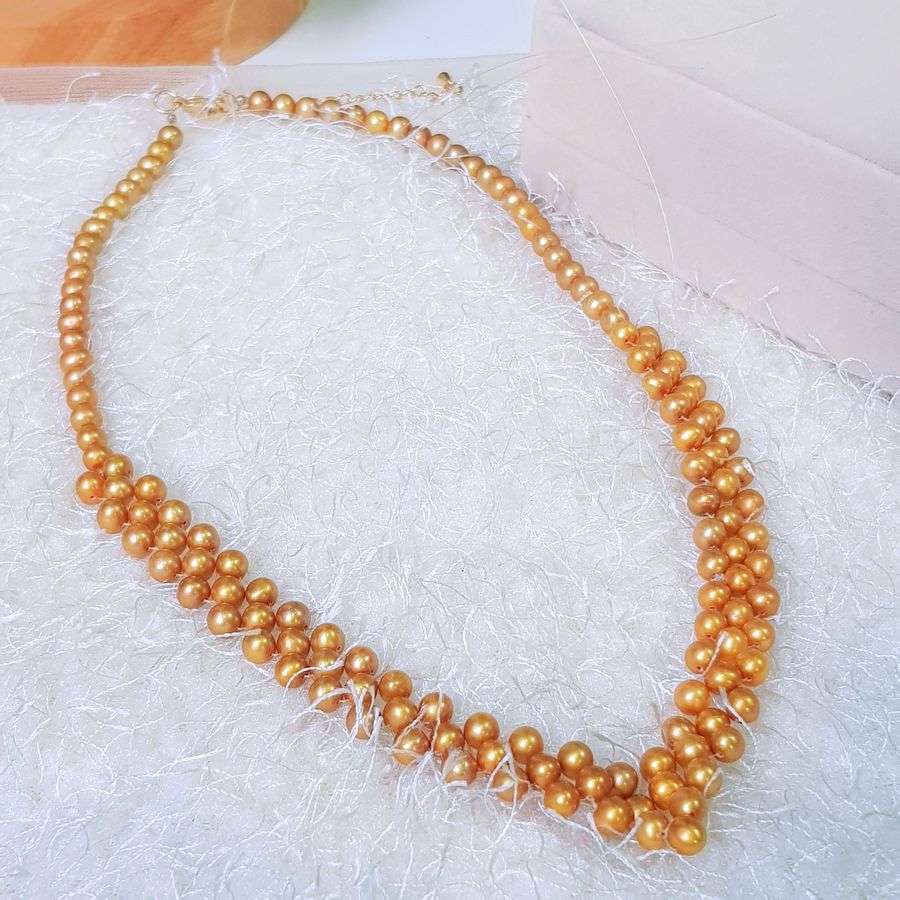 Vòng Cổ Ngọc Trai Nước Ngọt Thiên Nhiên Cao Cấp - Trái Tim Vàng Son - Trang Sức Cô Tấm - GOLDEN PEARL - CTJ0212 - Vàng