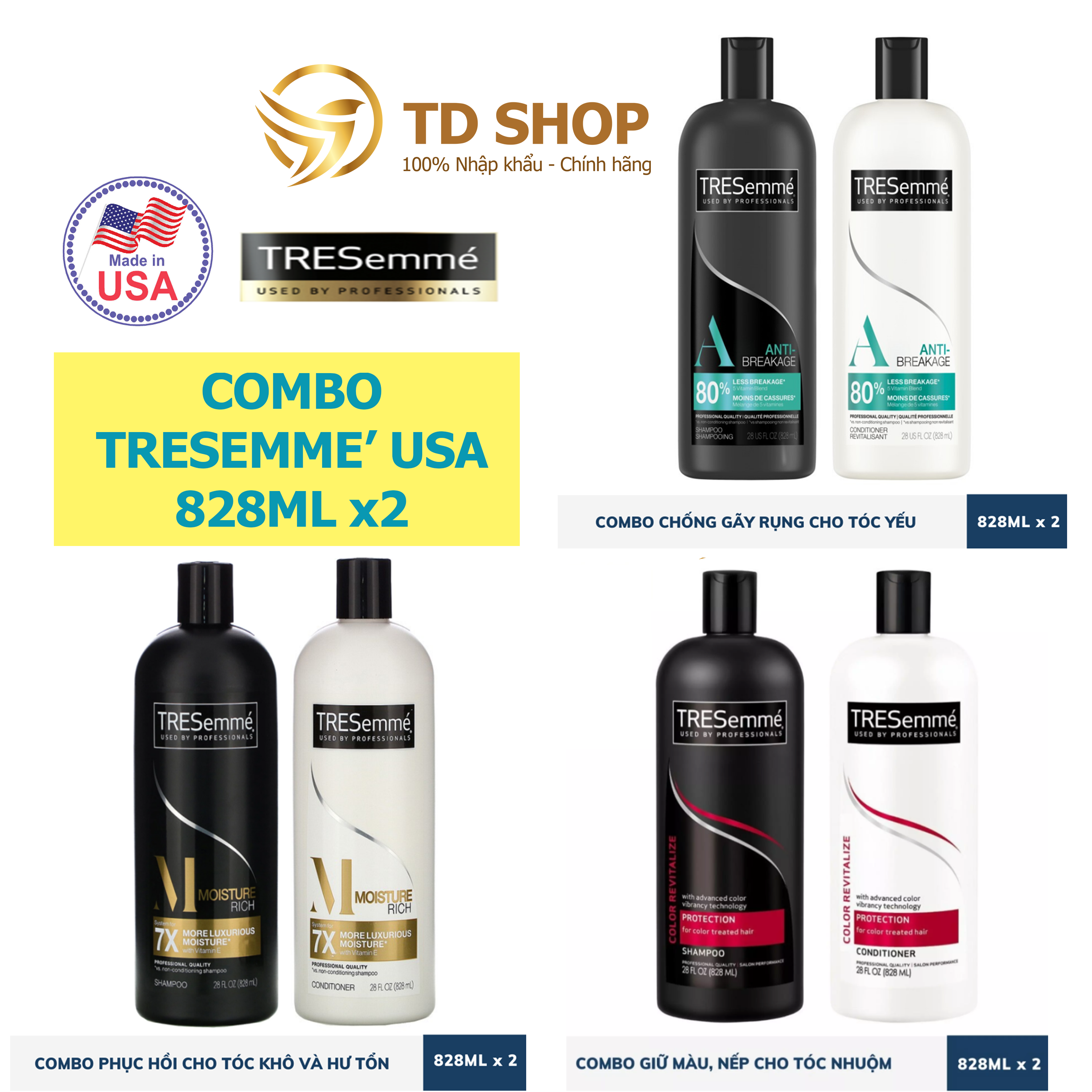 NK Mỹ Combo Dầu Gội  Dầu xả TRESemmé nhiều mùi hương 828 ML – TD Shop – Phục hồi độ ẩm