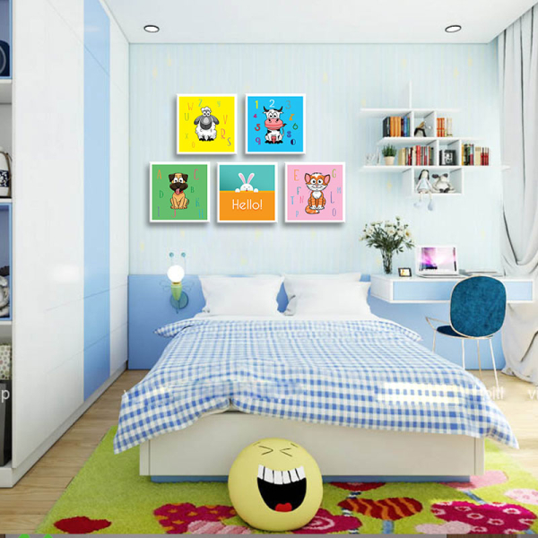 Bộ 5 Tranh Thú Cưng Dành Cho Trẻ Nhỏ Canvas Có Viền W1190