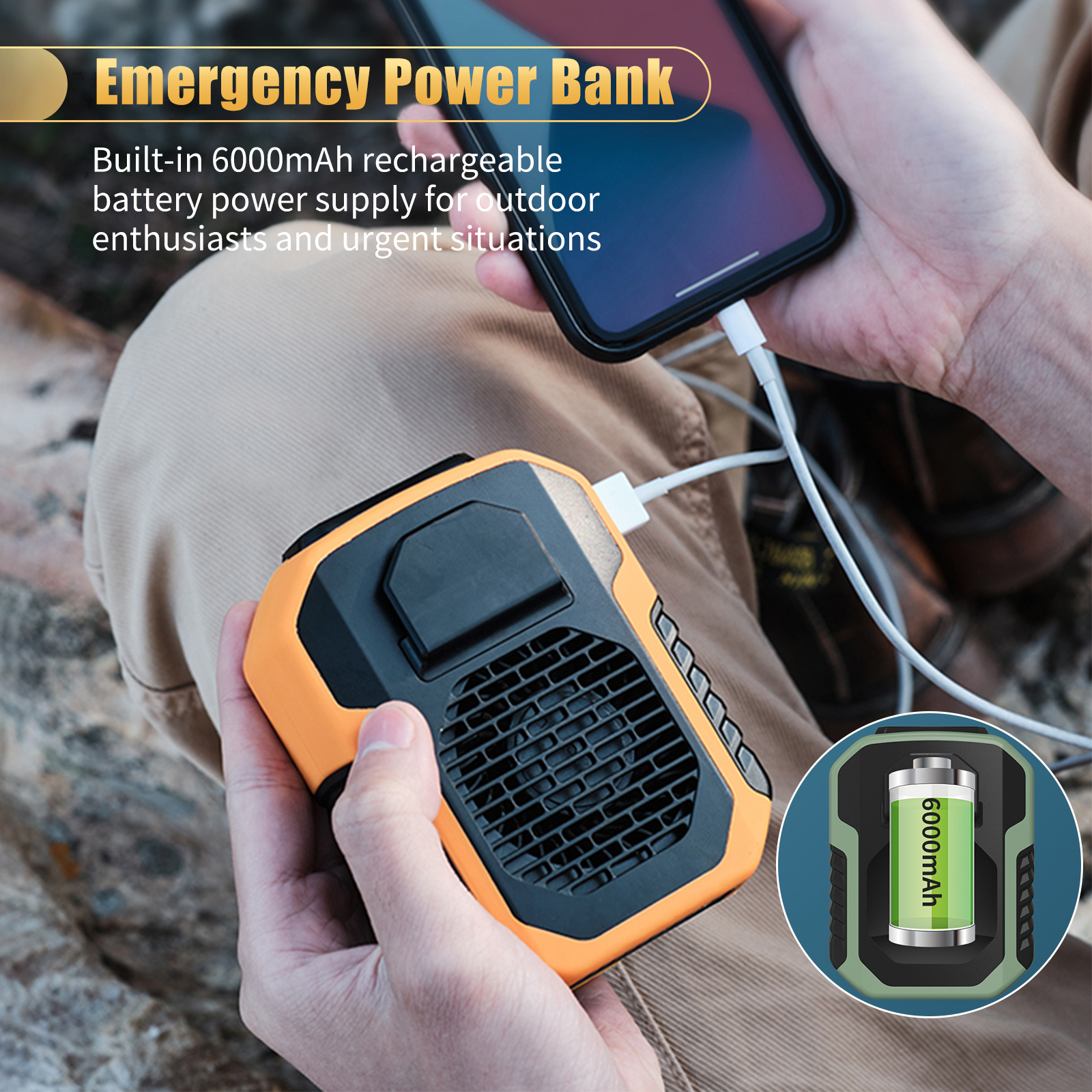 Quạt Kẹp Eo Đeo Cổ Nhỏ Với 3 Tốc Độ Kiêm Pin Sạc Dự Phòng 6000Mah