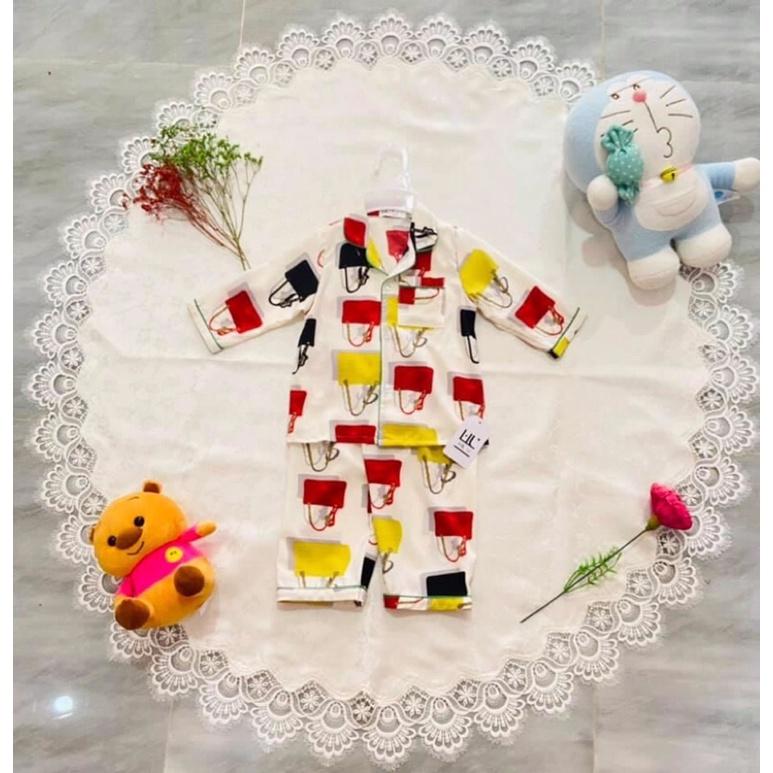 Bộ pijama lụa100d dài H&amp;U cho bé từ 10-18 kí