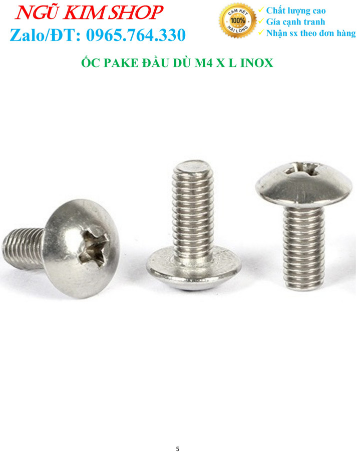 ỐC PAKE ĐẦU DÙ INOX304 _ M4 x L