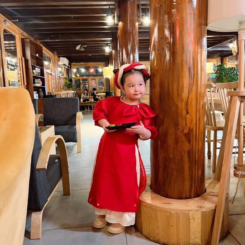 Áo dài đỏ bé gái tặng kém mấn rất xinh cho mùa lễ,tết