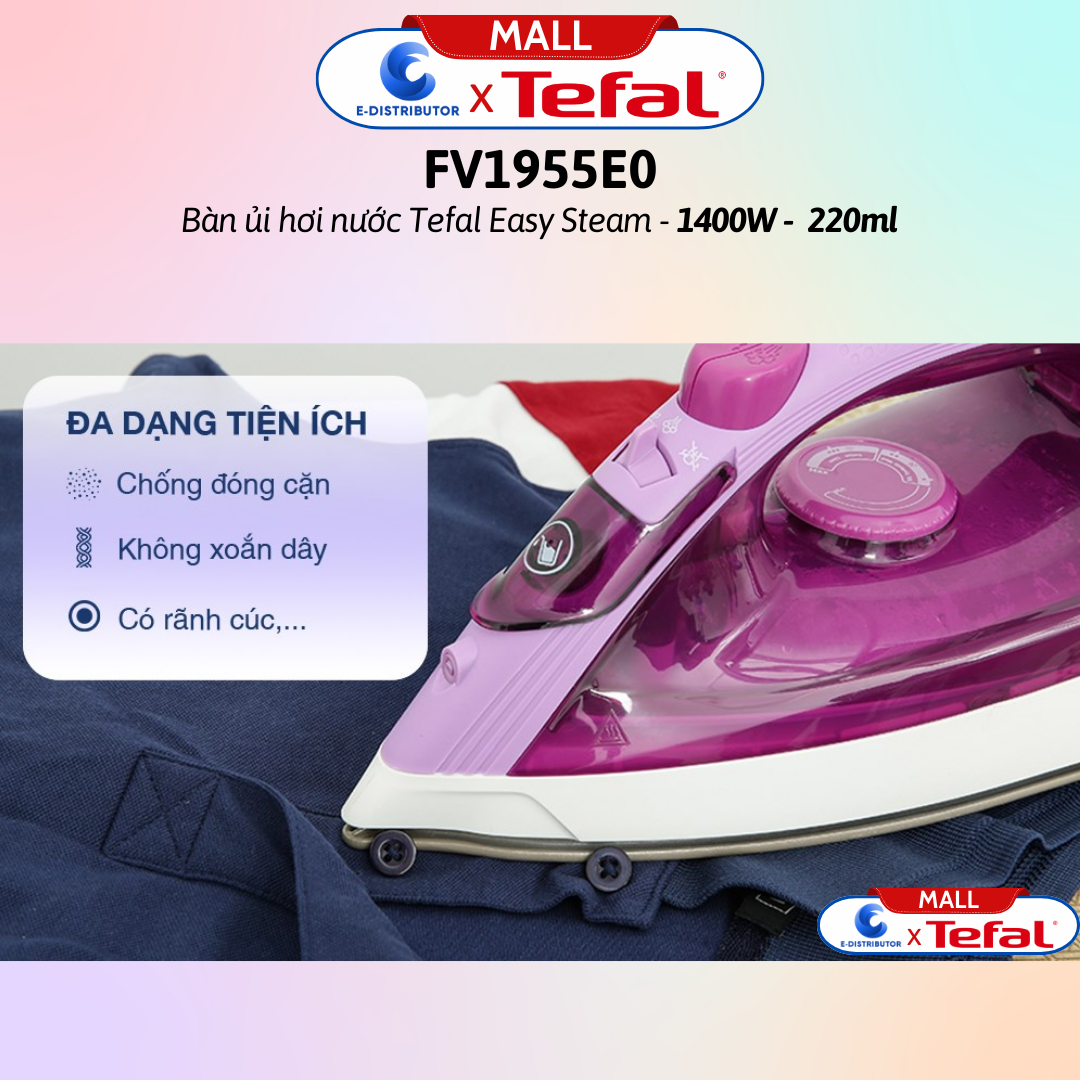 Bàn ủi hơi nước Tefal Easy Steam FV1955E0 1400W - Hàng Chính Hãng - Bảo Hành 12 Tháng