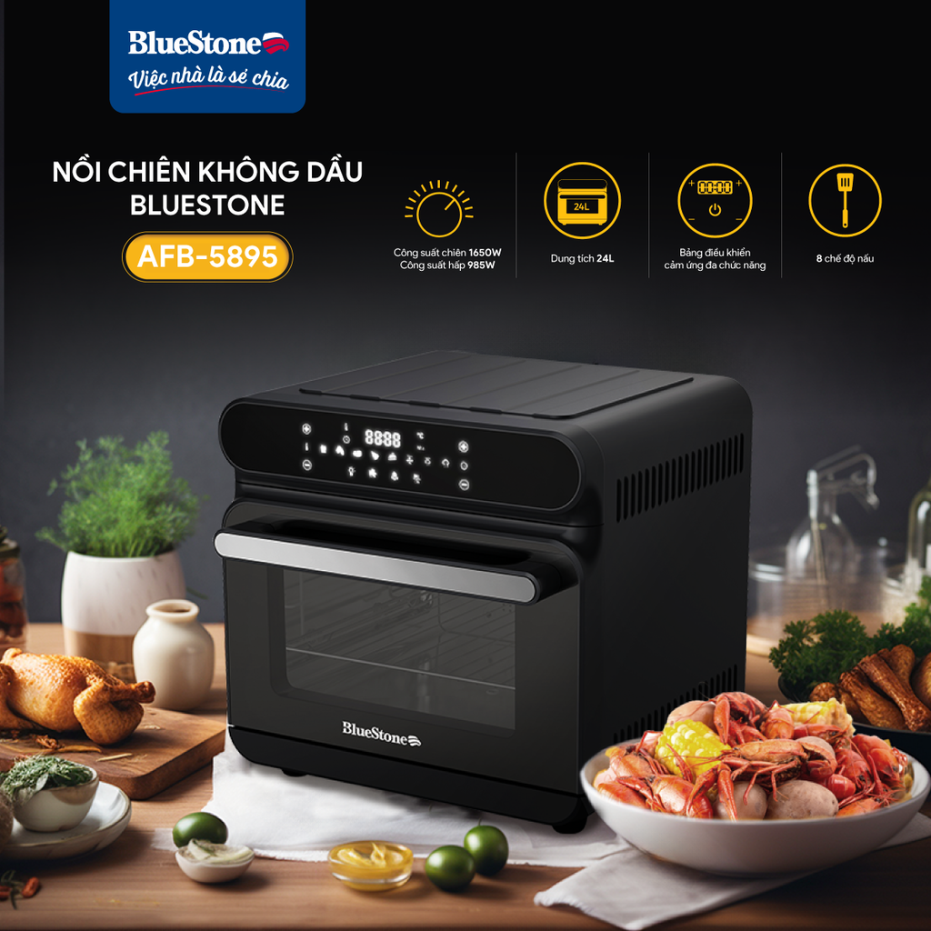 Nồi Chiên Không Dầu Kết Hợp Chức Năng Hấp BlueStone  AFB-5895 (24 Lít) - Hàng chính hãng