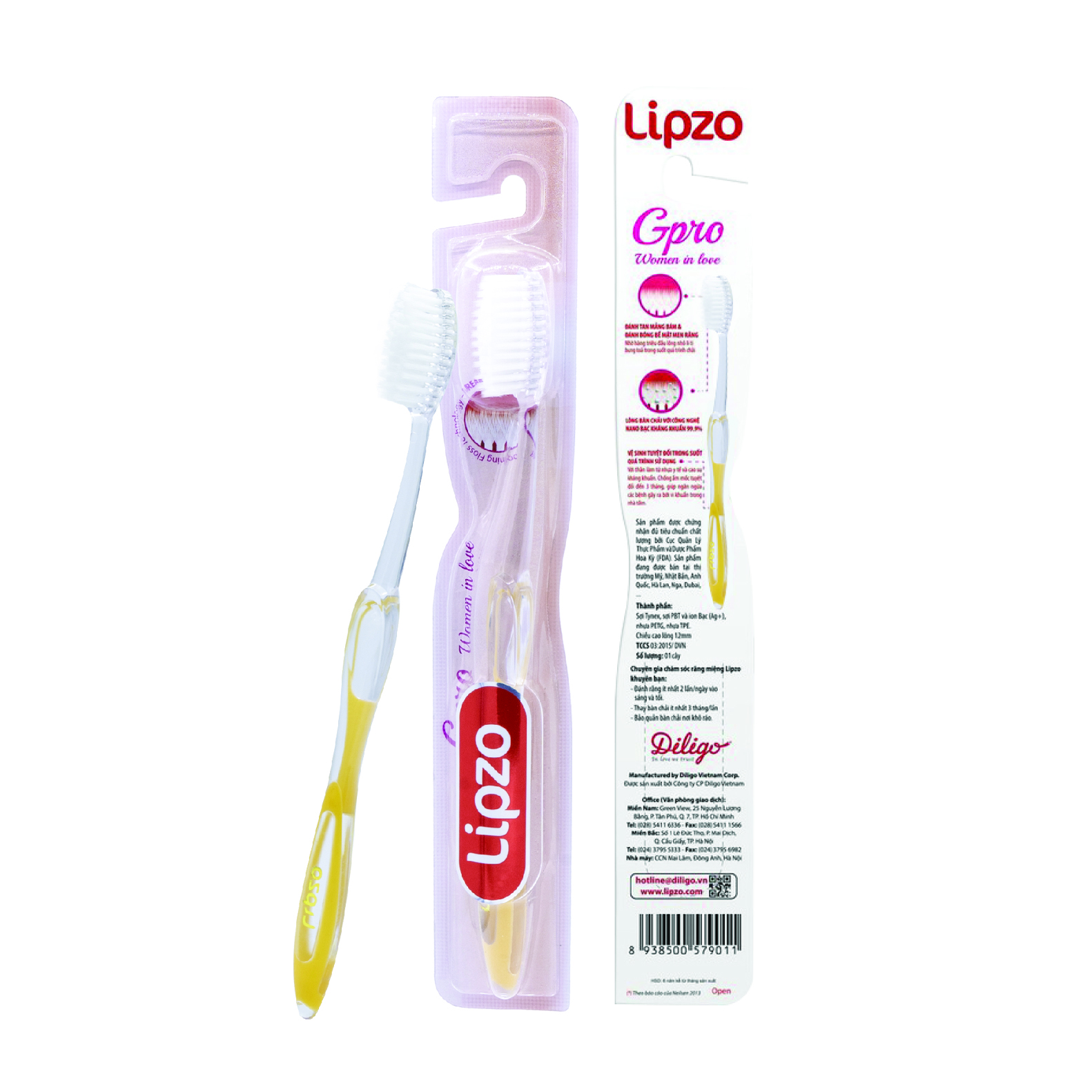 Bàn Chải Đánh Răng LIPZO Gpro Phù Hợp Nữ Giới Công Nghệ Nano Kháng Khuẩn Lông Nở Kết Hợp Chỉ Tơ Nha Khoa