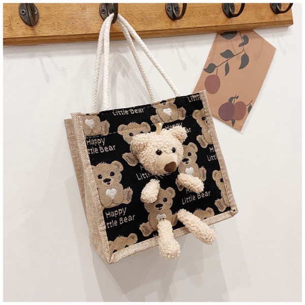 Túi cói quai xách mini gấu bông Vintage phong cách Hàn Quốc - Túi tote đi biển hình thú nhồi bông Gấu Bear dễ thương- shop tậnnn tâm