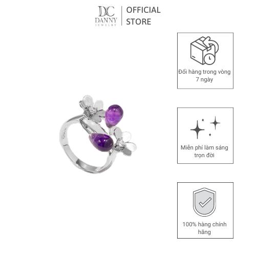 Nhẫn Nữ Danny Jewelry Bạc 925 Xi Rhodium Đính Đá Amethyst Hình Giọt Nước SPLRA665