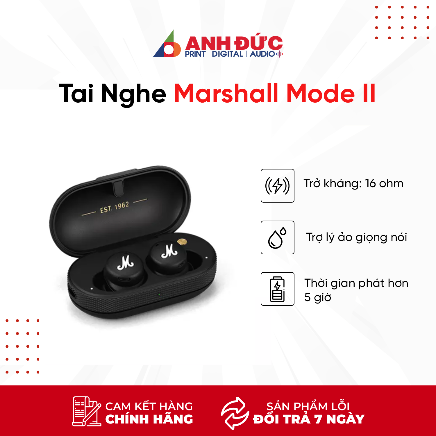 Tai Nghe True Wireless Marshall Mode II - Hàng Chính Hãng