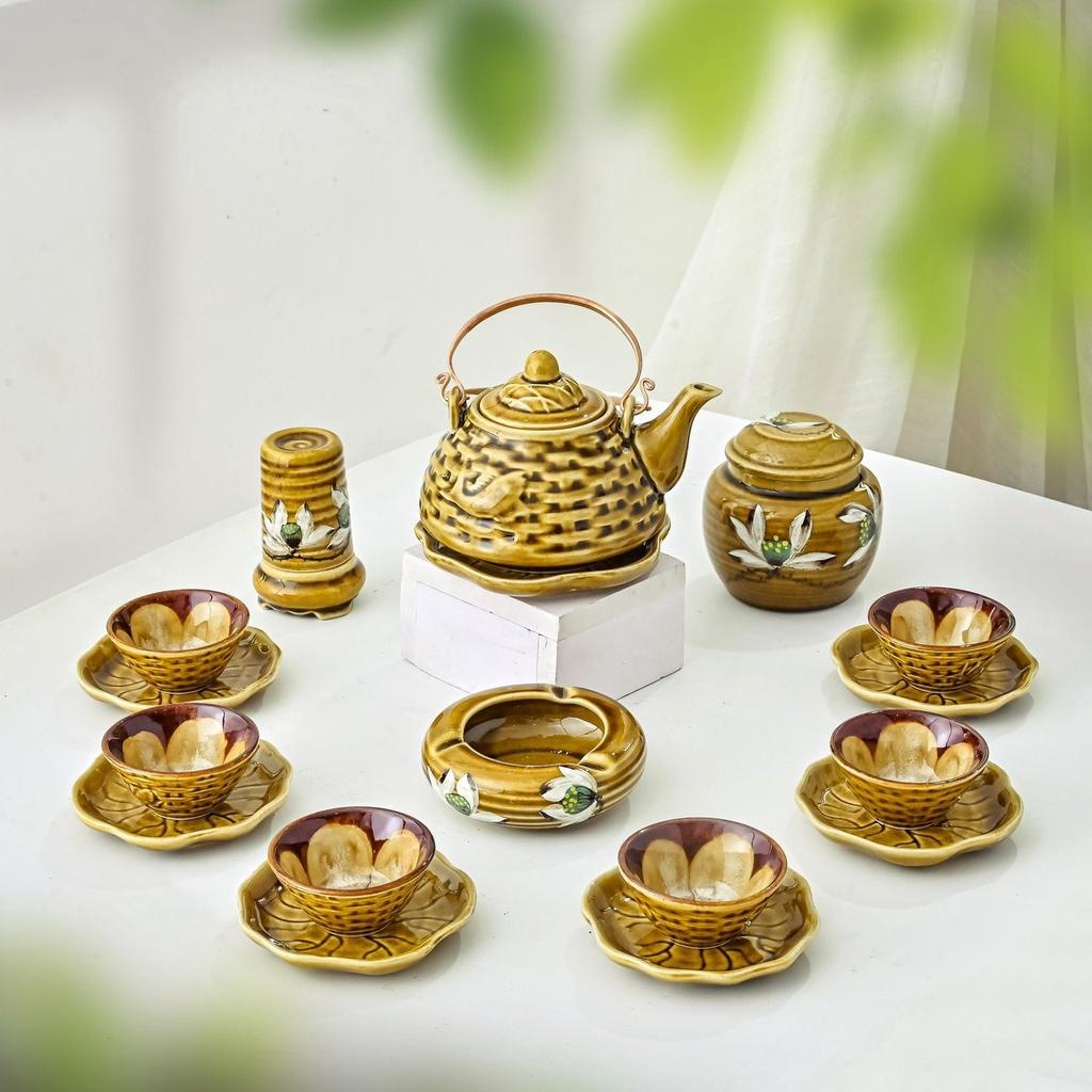 Bộ ấm chén Men hỏa biến giỏ cá - Gốm sứ Bát Tràng - Làng Gốm