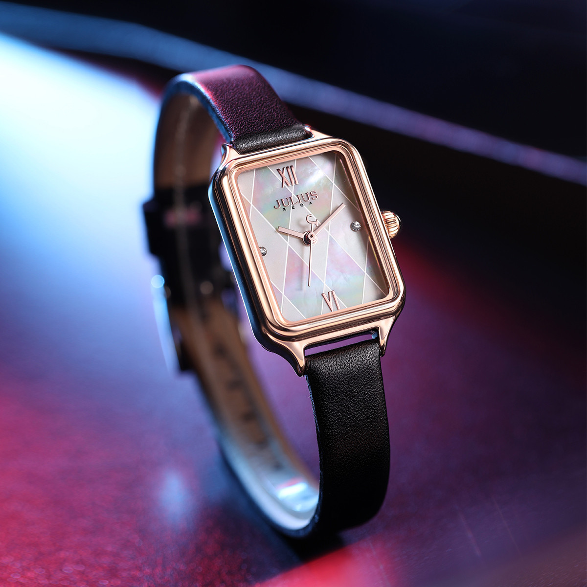 Đồng hồ nữ Julius JA-1280 dây da mặt chữ nhật (Tặng kèm 1 dây thép)