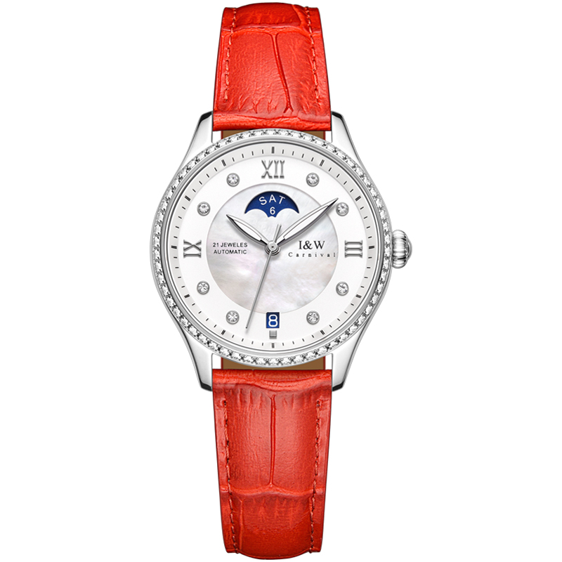 Đồng hồ nữ chính hãng I&amp;W CARNIVAL IW582G-3 Kính sapphire ,chống xước ,Chống nước 30m ,Bảo hành 24 tháng,Máy cơ (Automatic),dây da cao cấp, thiết kế đơn giản dễ đeo