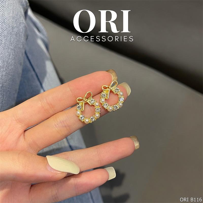 Bông tai nữ vòng tròn nơ đính đá Amyas đáng yêu ORI ACCESSORIES B116