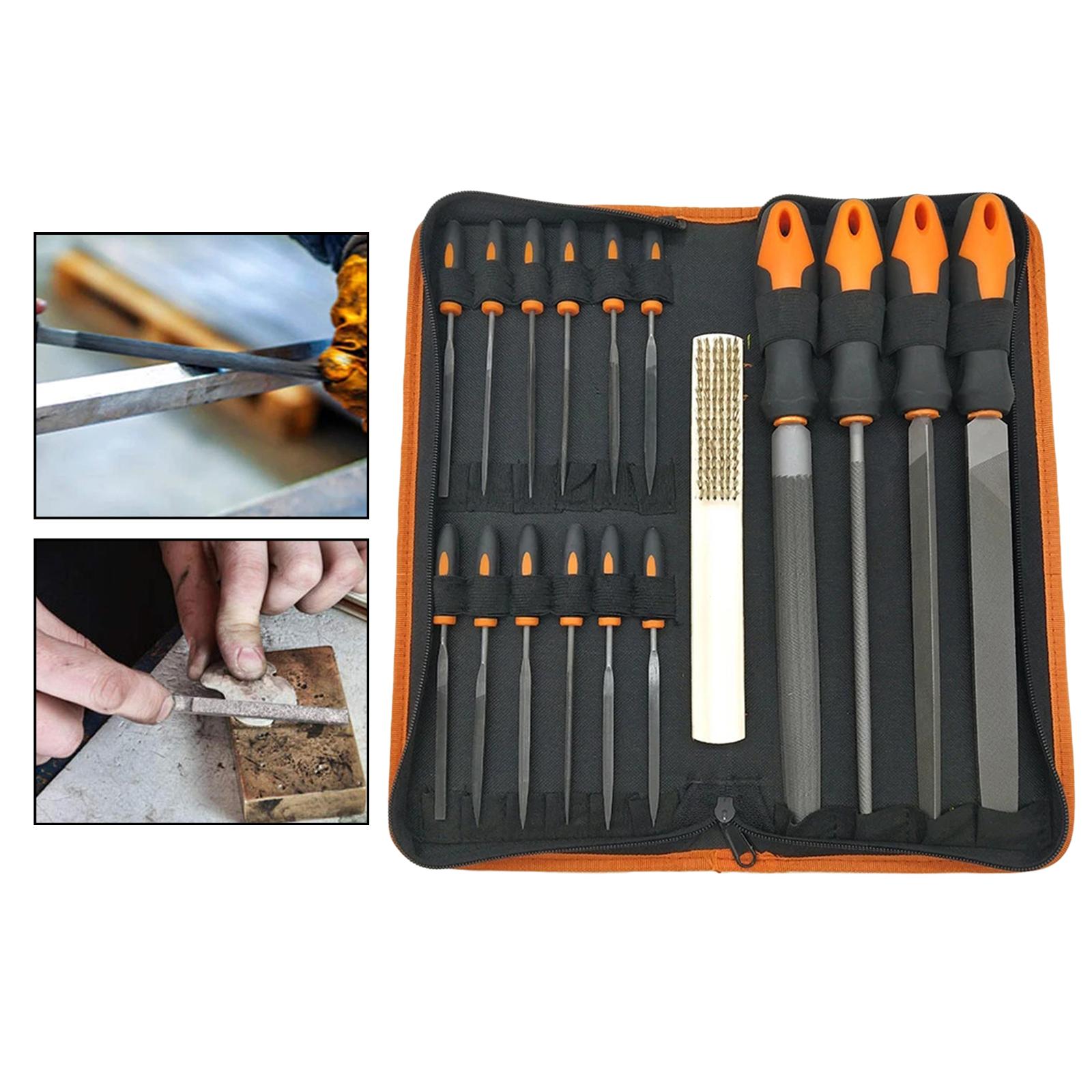 19Pcs Forged Alloy Steel File Set with Carry Case, Precision Flat/Triangle/Half-round/Round Large File and 14x Needle Files, Soft Handle, Shaping Tool