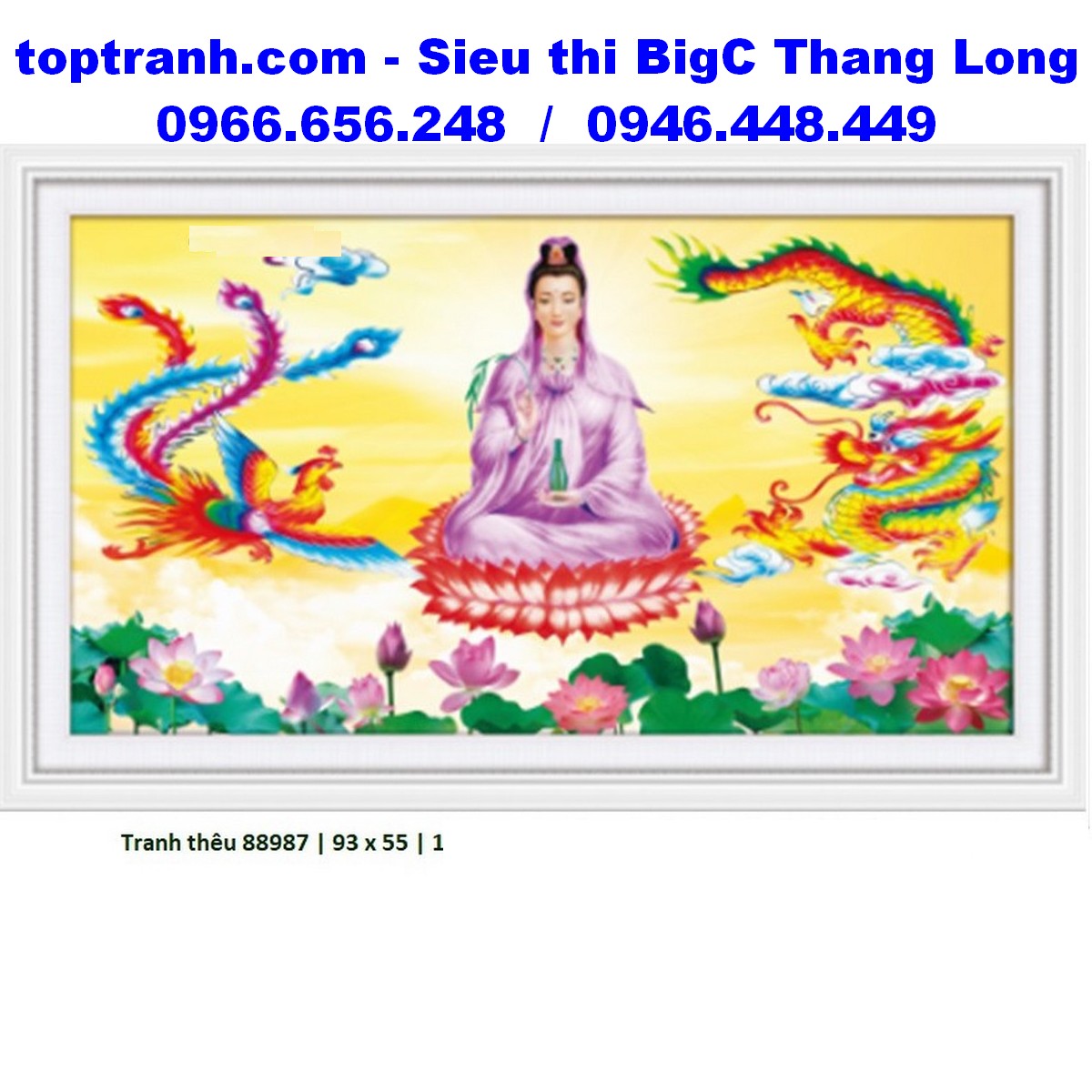 Tranh thêu chữ thập Bồ tát Quan âm ngồi đài sen 88987 chưa thêu