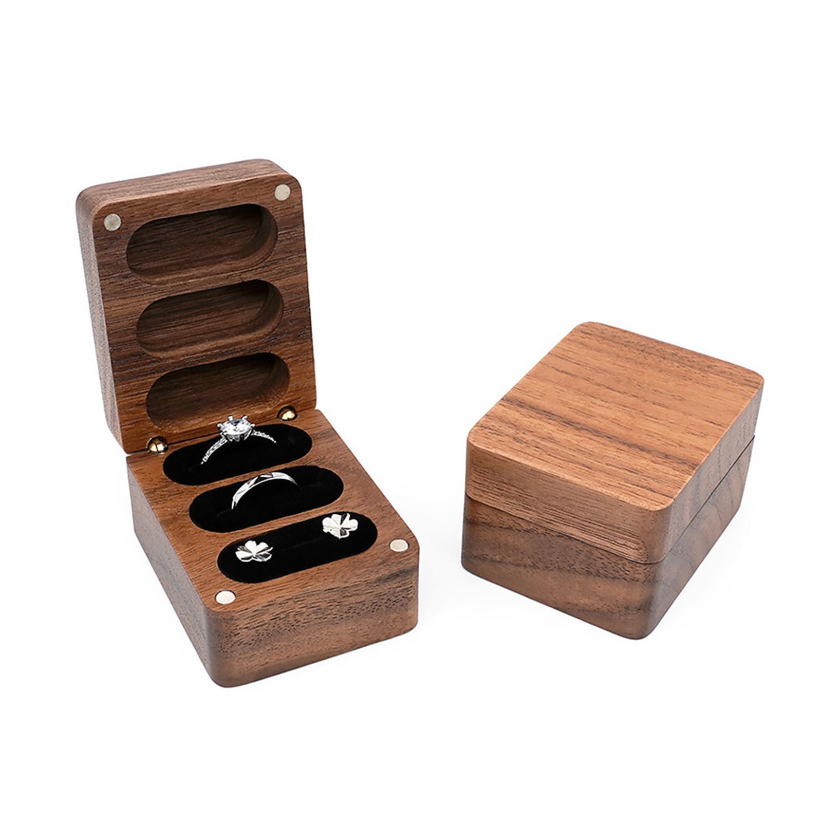 Wooden Jewelry Box Wedding Ceremony rings Bearer Box Travel Case Showcase