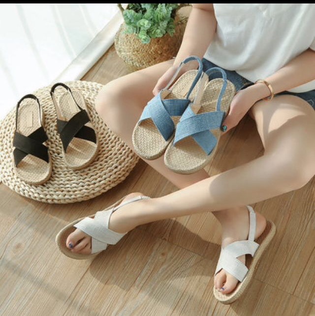 Sandal nữ quai chéo đế giả cói vintage thời trang SB1