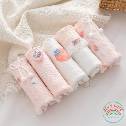 Set 5 quần lót cotton kháng khuẩn dâu tây dễ thương cute từ 26- 46 Kg Quần chip bé gái size nhỡ