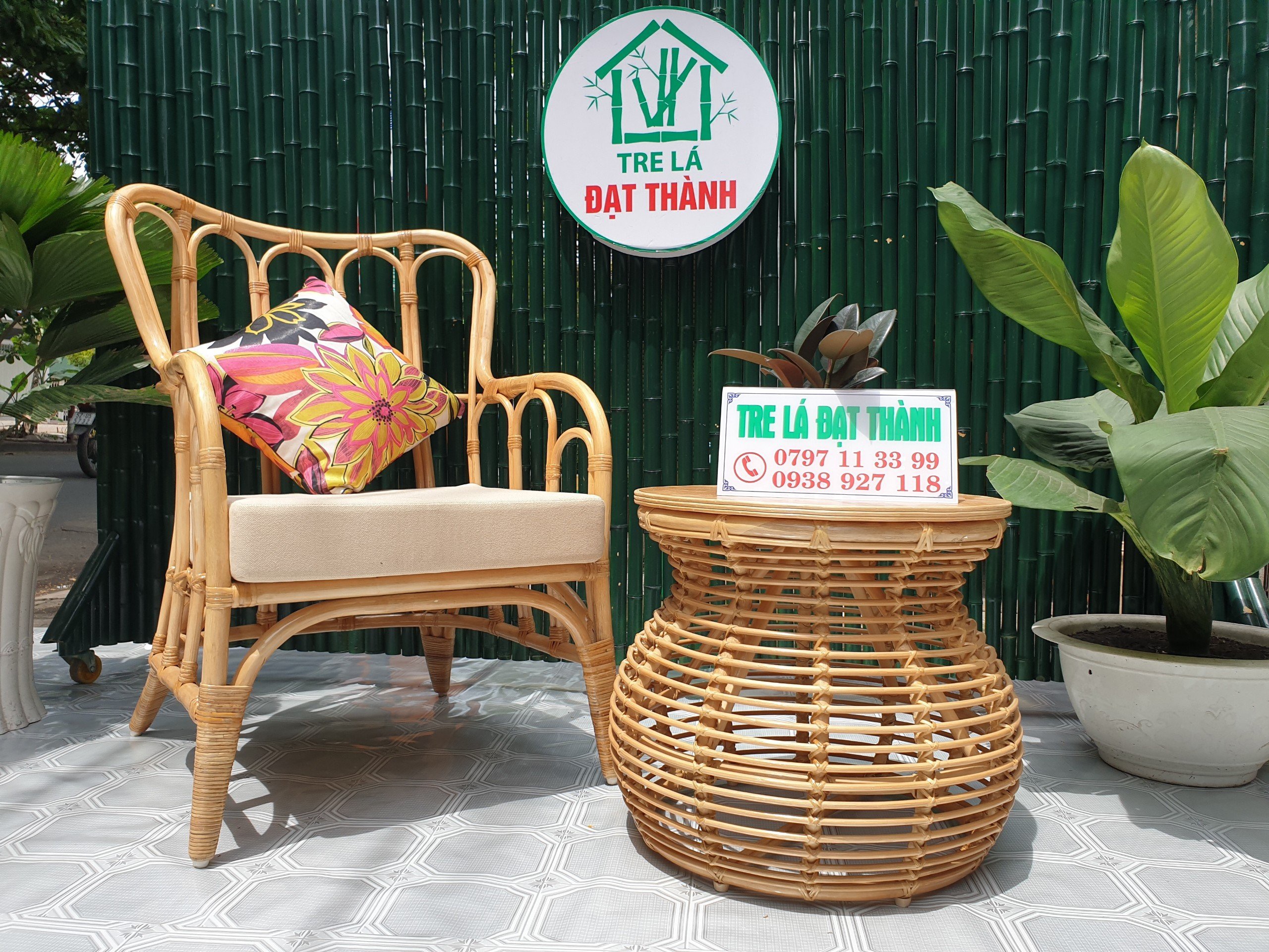 Bàn mây tròn mặt gỗ ép - Bàn mây đẹp dành cho sofa - Bàn mây cà phê đa năng